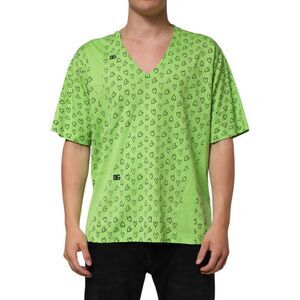 Dolce & Gabbana Green V-Neck DG Logo Heart Print Men's T-shirt (Pre-Owned)